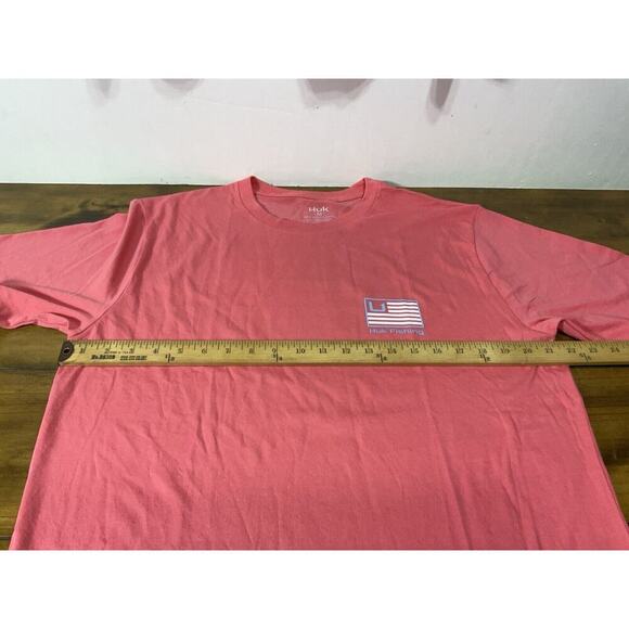 HUK Fishing T-Shirt Ocean Coral USA Flag ss Crewneck Relaxed Fit Mens Medium - Picture 6 of 8